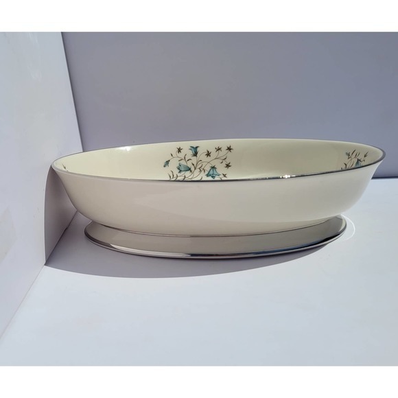 Vintage 60s Flintridge Belnor Blue Gray Floral California Ceramic Serving Bowl - Picture 4 of 7